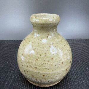 Vintage Hand Made Stoneware Pottery Mini Bud Vase Vessel Light Green Tint Vase
